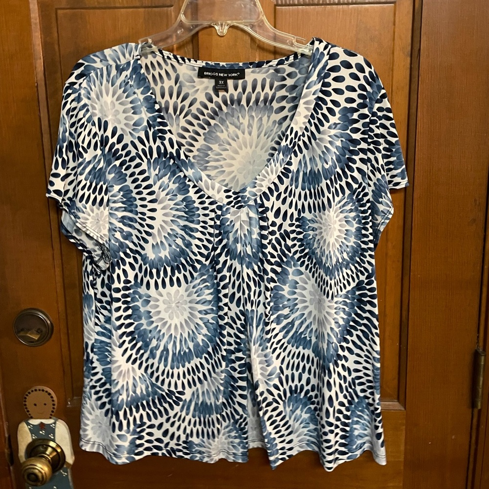 EUC Blue print blouse. Short sleeves. Size 3X